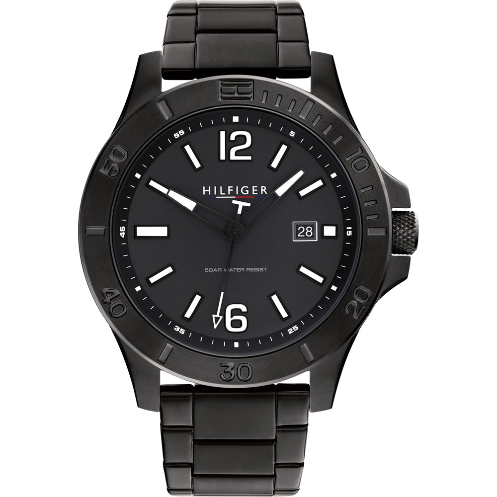 Tommy Hilfiger Black Steel Band Black Dial Men&#39;s Watch - 1791996